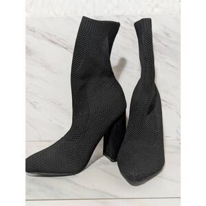 Krush Since 1970 Women's Black Chunky Suede 4" Heel Knitted Boots US Sz 8